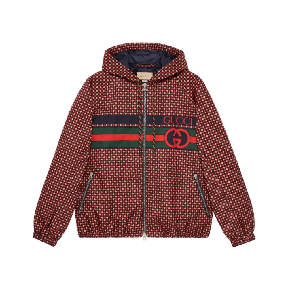 Gucci Rode Houndstooth Canvas Jas Red Heren