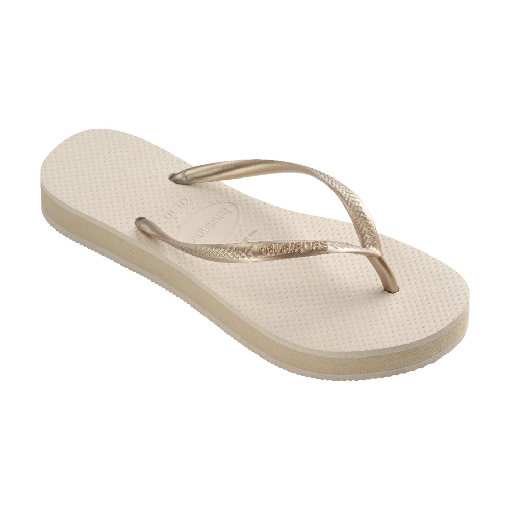 Havaianas Beige Flip Flops, Female, 2 Uk, Flatform Sandals In Gold