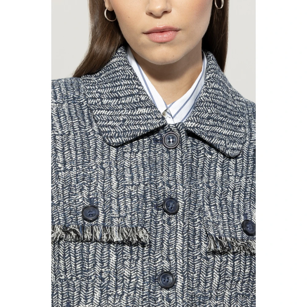 LUISA CERANO Korte jas met visgraatpatroon Blue Dames