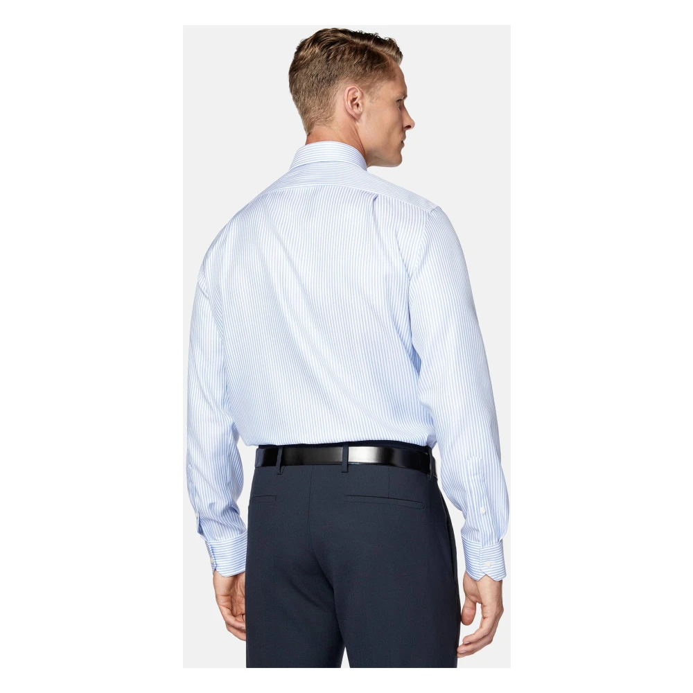 Boggi Milano Regular Fit Overhemd van Gestreept Katoenen Twill Blue Heren