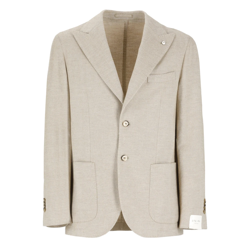 Lubiam Beige Katoenen Jas met Herringbone Patroon Beige Heren