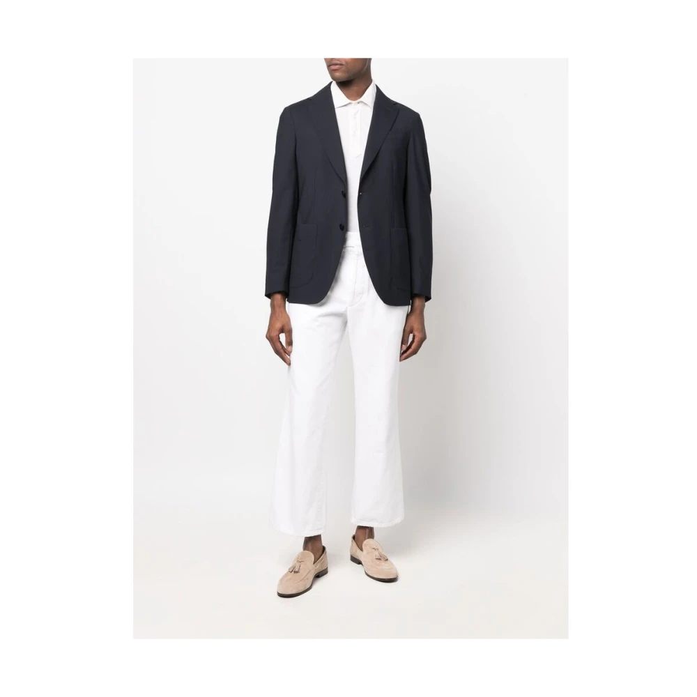 Reveres 1949 Blauwe Wol Blazer met Revers Blue Heren