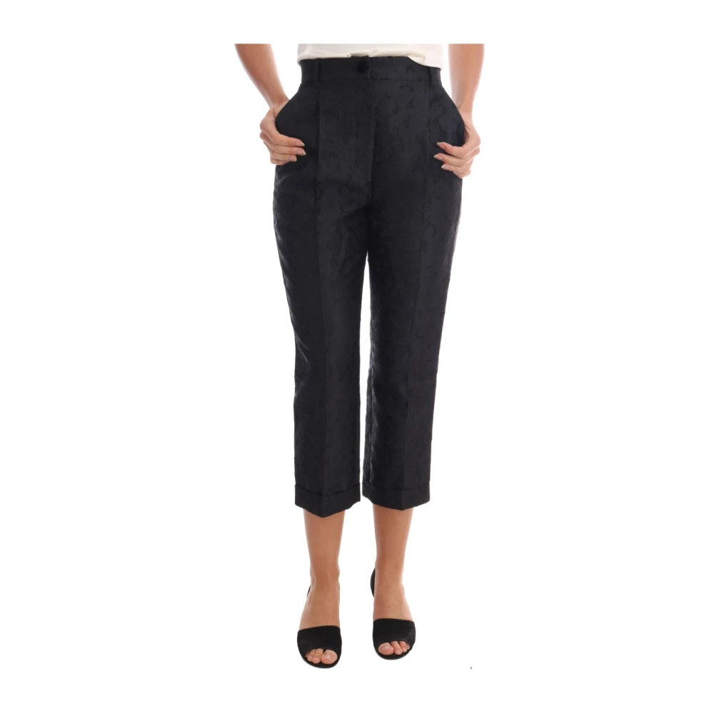 Dolce & Gabbana Women's Black Floral Brocade Capri Trousers - Cropped Trousers - M - Trousers