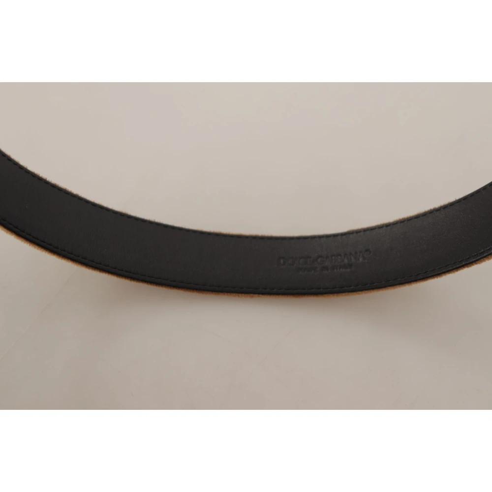 Dolce & Gabbana Elegante Leren Riem met Gegraveerde Gesp Brown Dames