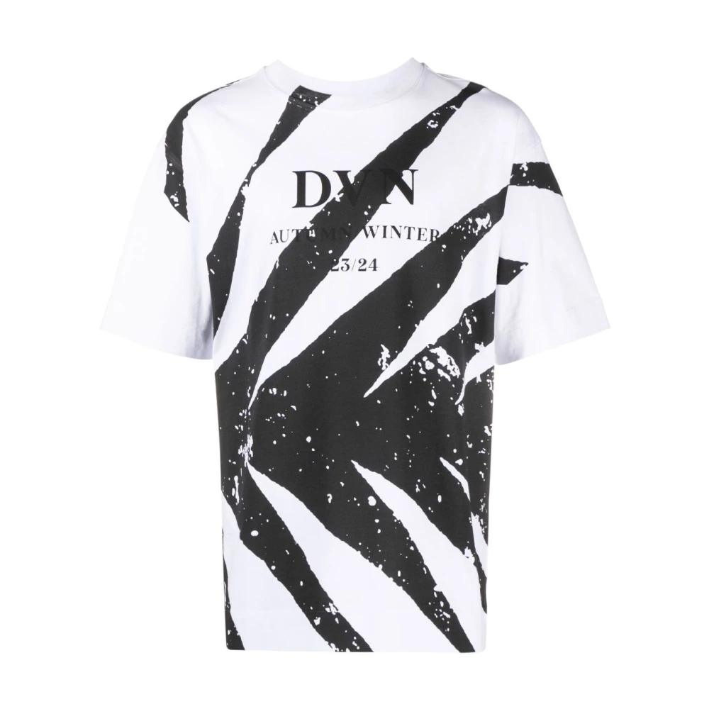 Dries Van Noten Logo-Print Katoenen T-Shirt met Verfspat Detail White Heren