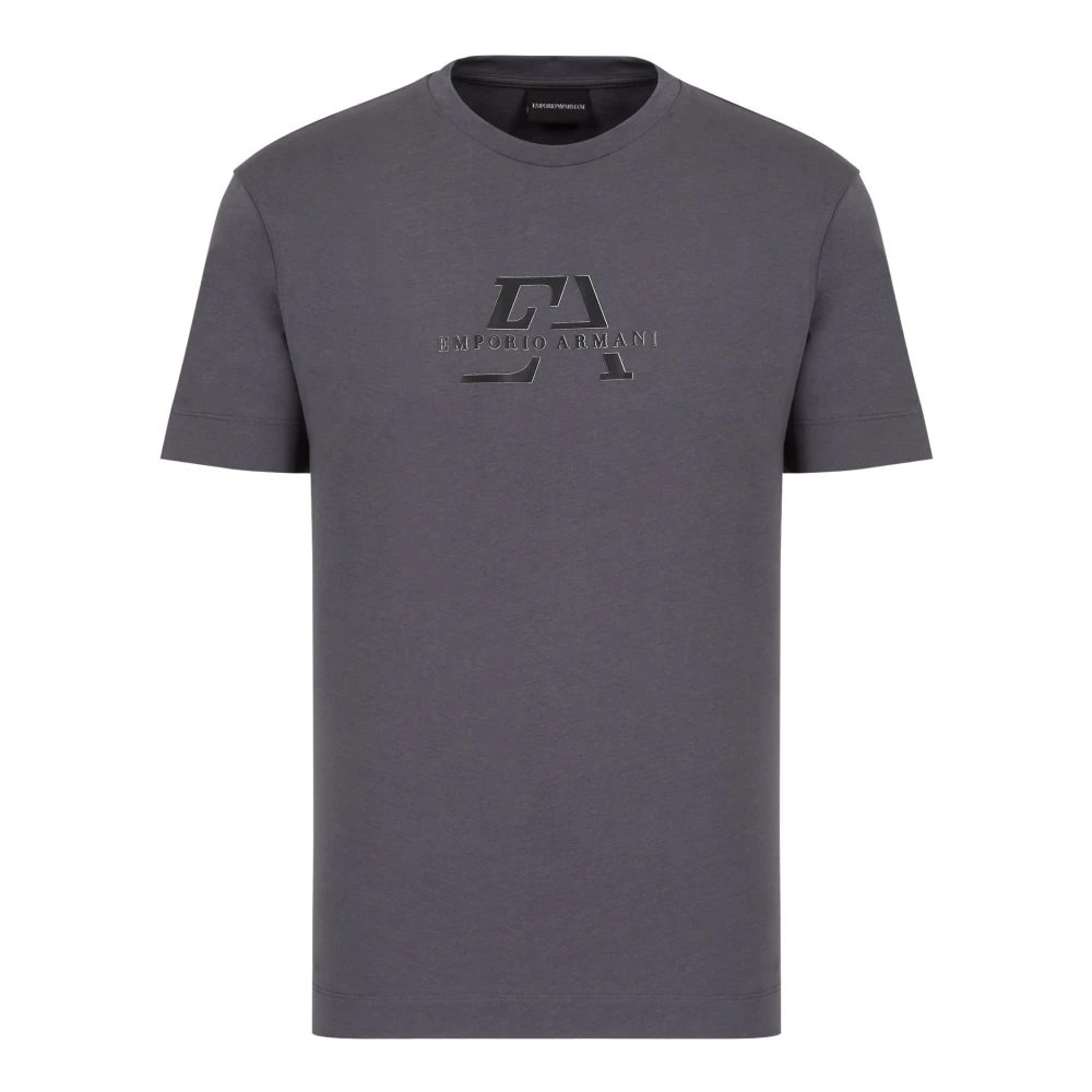 Emporio Armani Kortarmig shirt casual stijl grijs tekstprint Gray Heren