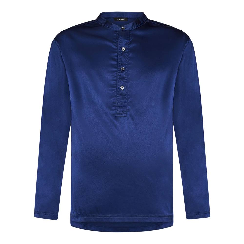 Tom Ford Blauwe Zijden Henley Shirt Blue Heren