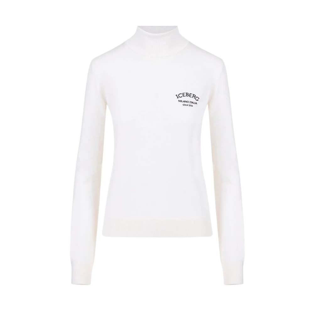 Iceberg Women's White Turtlenecks, M, Wool Mock-Neck Jumper