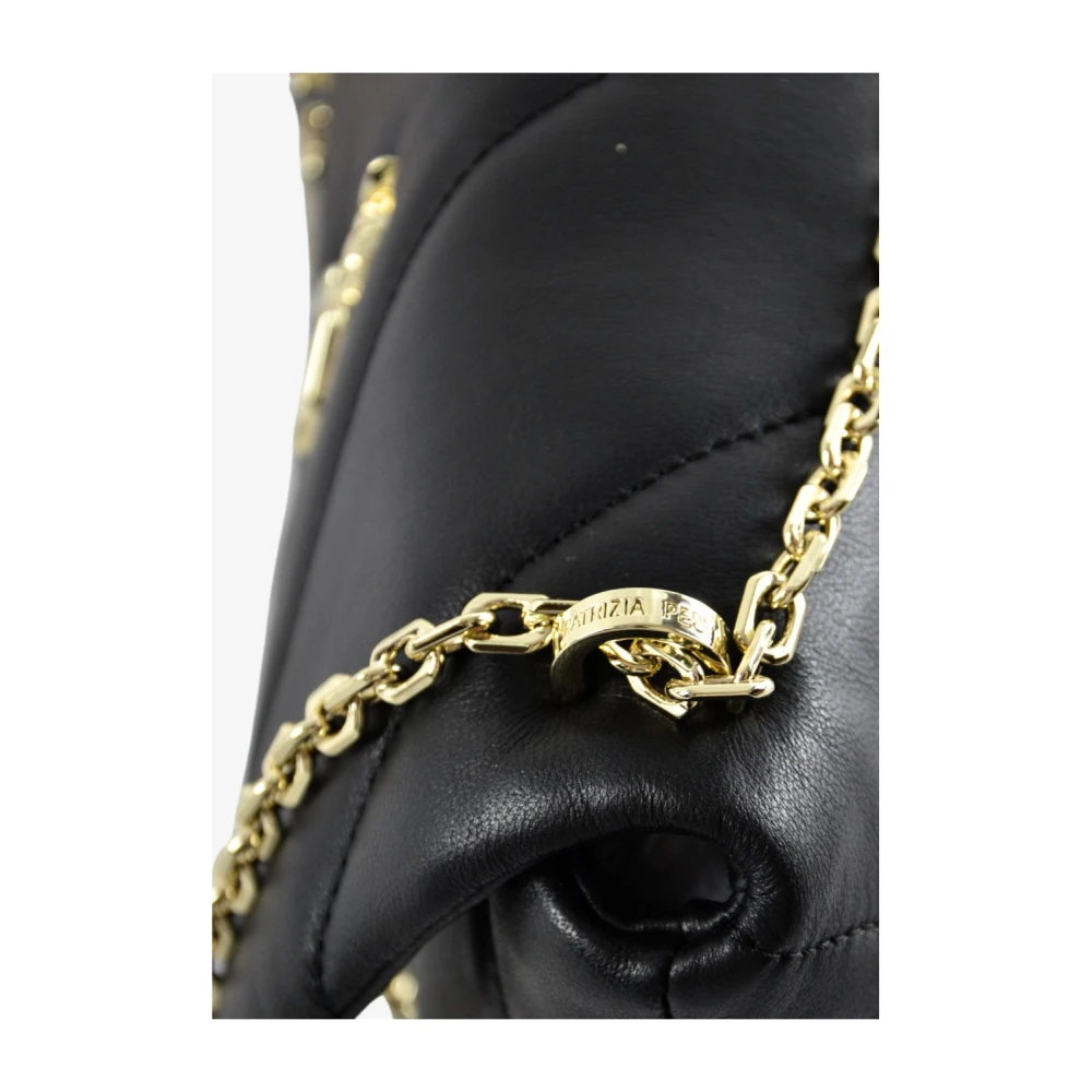 PATRIZIA PEPE Gewatteerde leren tas met kettingriem Black Dames