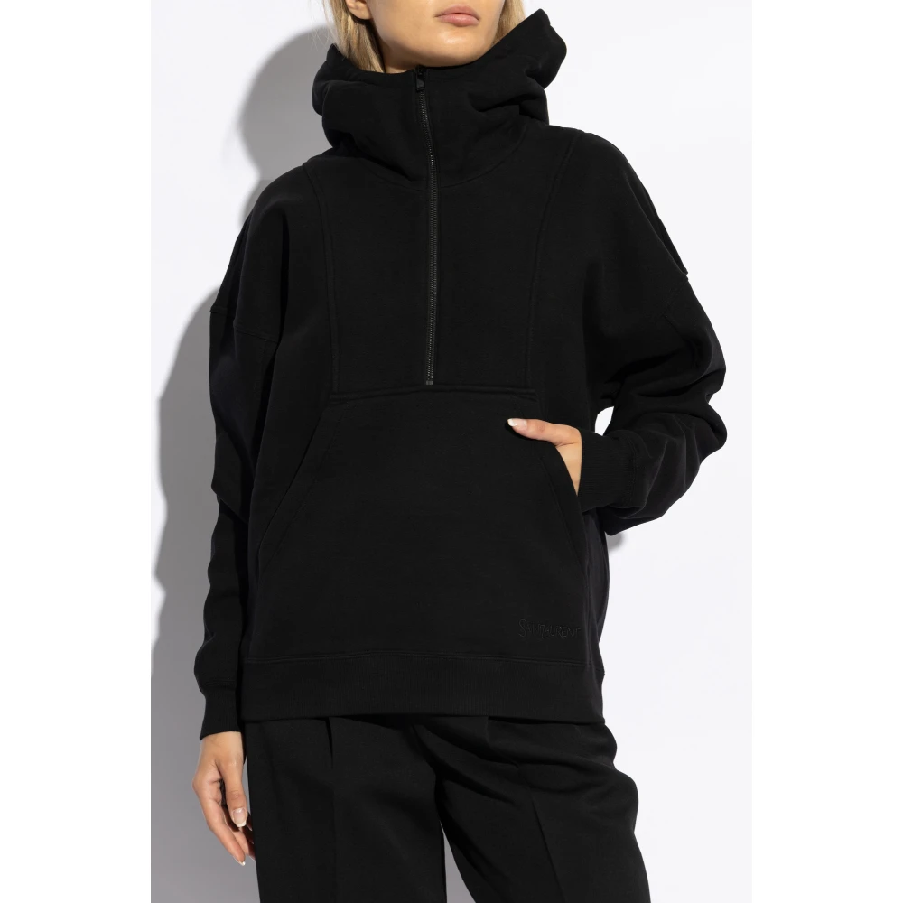 Saint Laurent Hoodie met halve rits Black Dames
