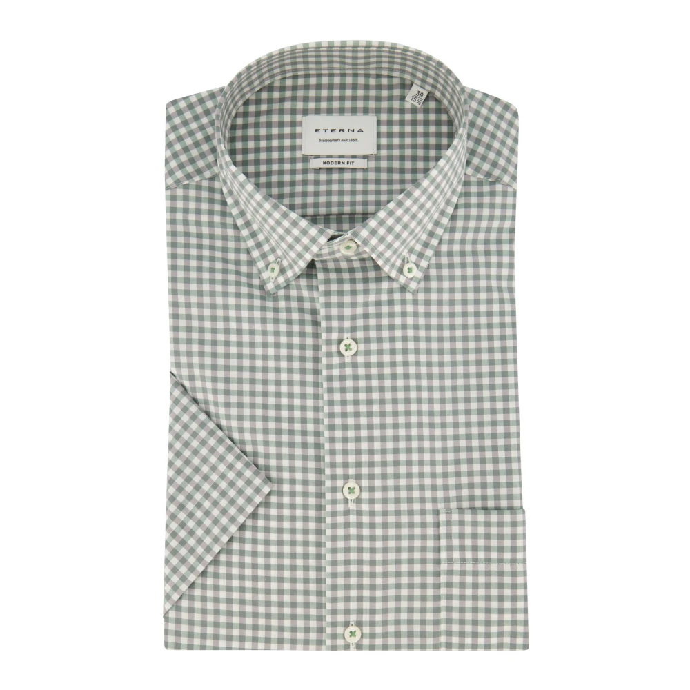 Eterna Groen Casual Kortemouw Overhemd Geruit Ontwerp Green Heren
