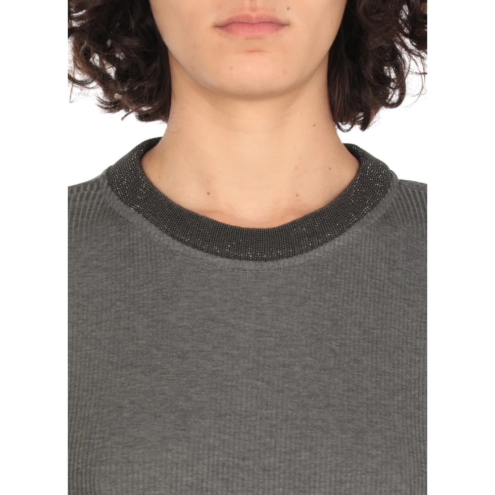 BRUNELLO CUCINELLI Grijze Katoenen Trui met Messing Details Gray Dames