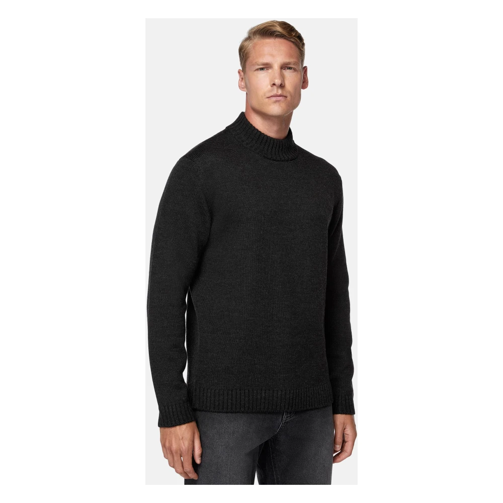 Boggi Milano Mock Polo Neck Jumper Black Heren