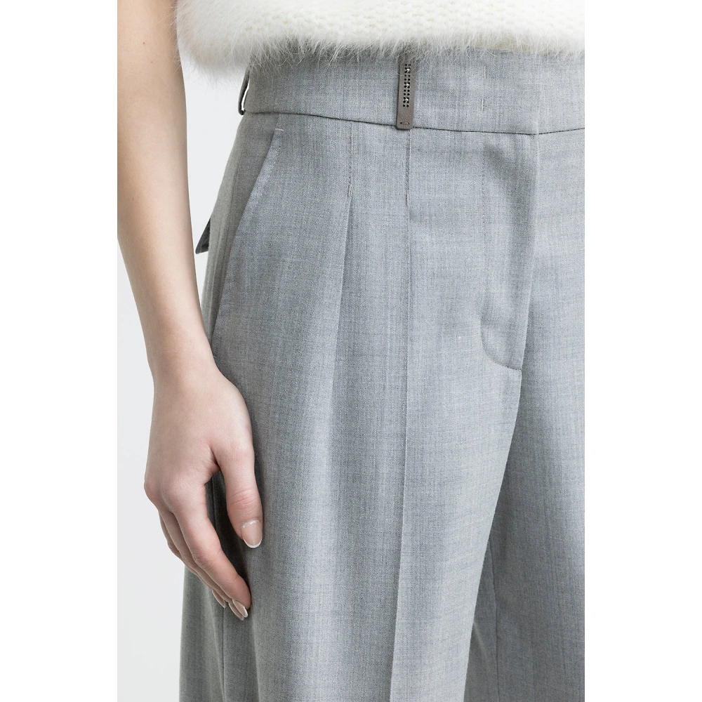 PESERICO Stretch wol geplooide palazzo broek Gray Dames