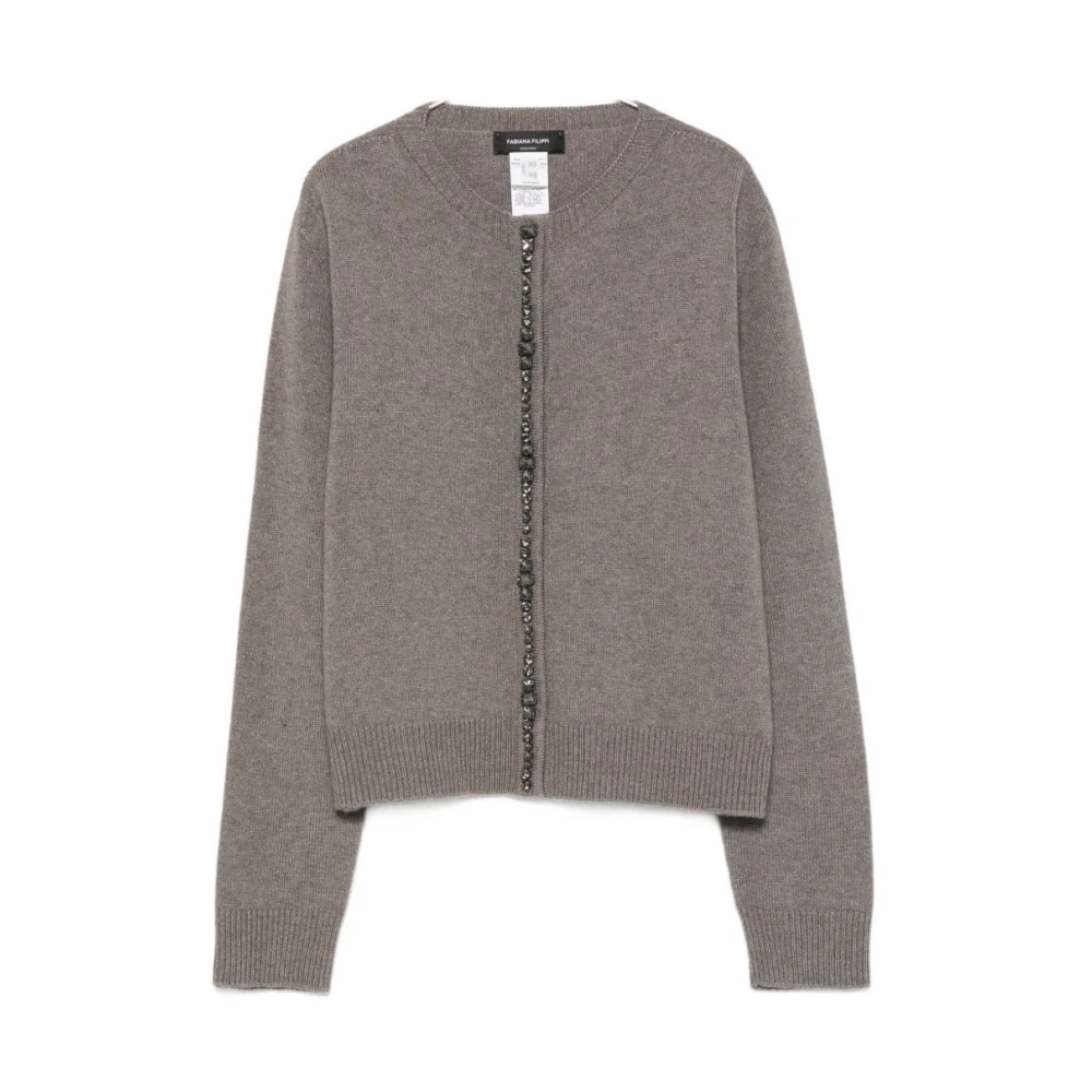 Fabiana Filippi Bead-Embellished Cardigan - Female - Cardigans - Brown - L - Knitwear