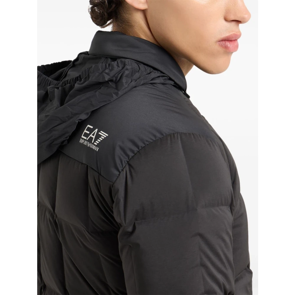 Emporio Armani EA7 Zwarte Gewatteerde Jas met Logo Black Heren