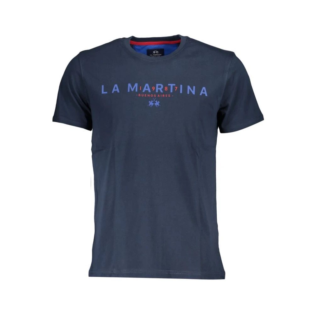 LA MARTINA Blauw Katoenen T-shirt met Ronde Hals Blue Heren