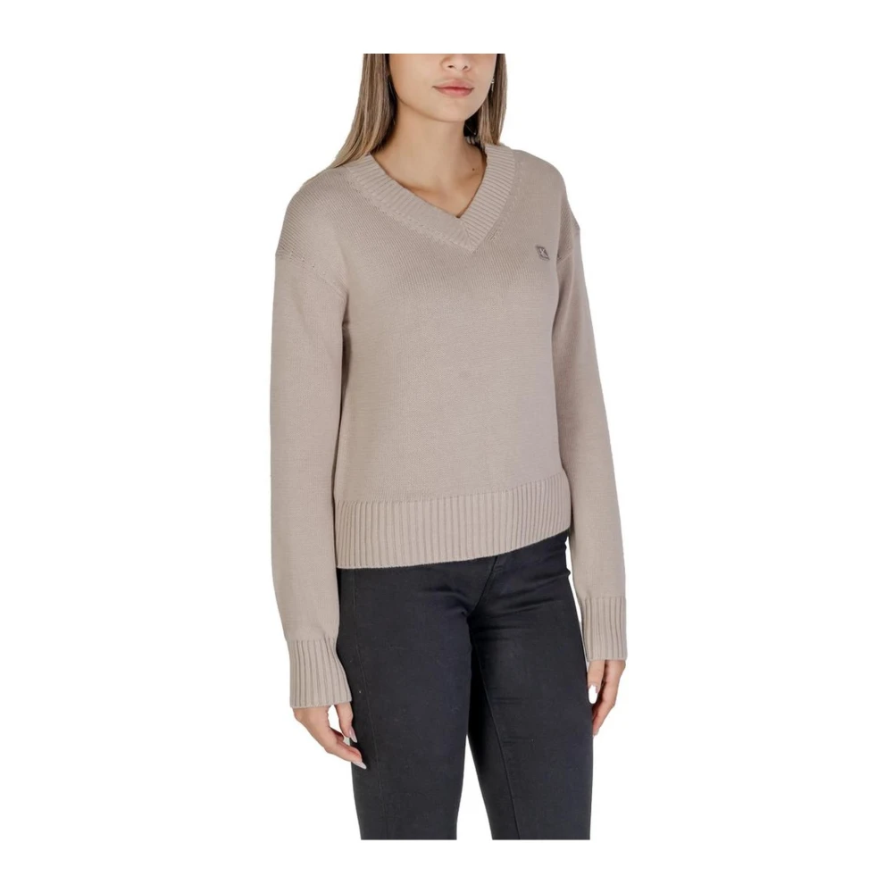 Calvin Klein Jeans Katoenen Gebreide Trui Dames Collectie Beige Dames