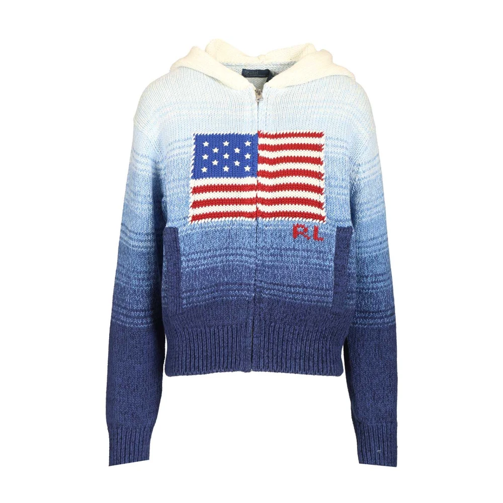 Polo Ralph Lauren Blue Flag Ombré Cotton Zip Hoodie - Female - Cardigans - S - Knitwear