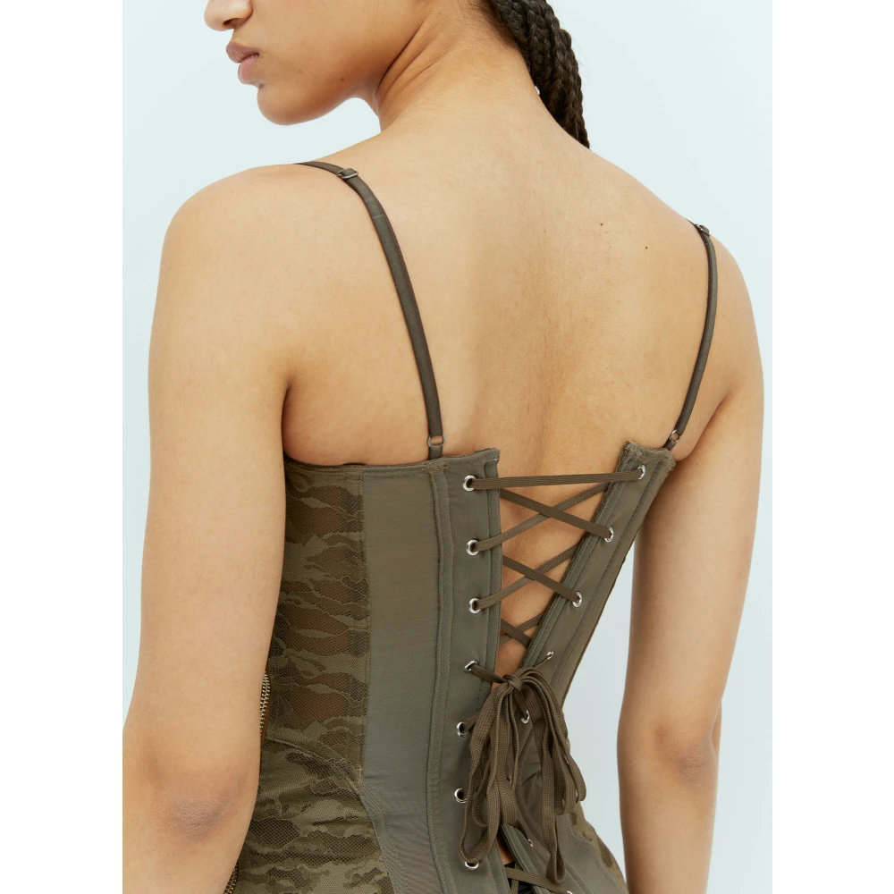 Diesel Camouflage Kant Korset Slip Top Brown Dames