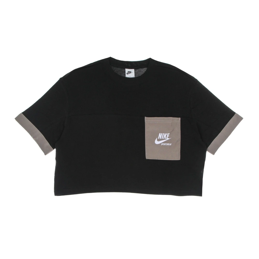 Nike Zwart Maan Fossiel Korte Mouw Crop Top Black Dames