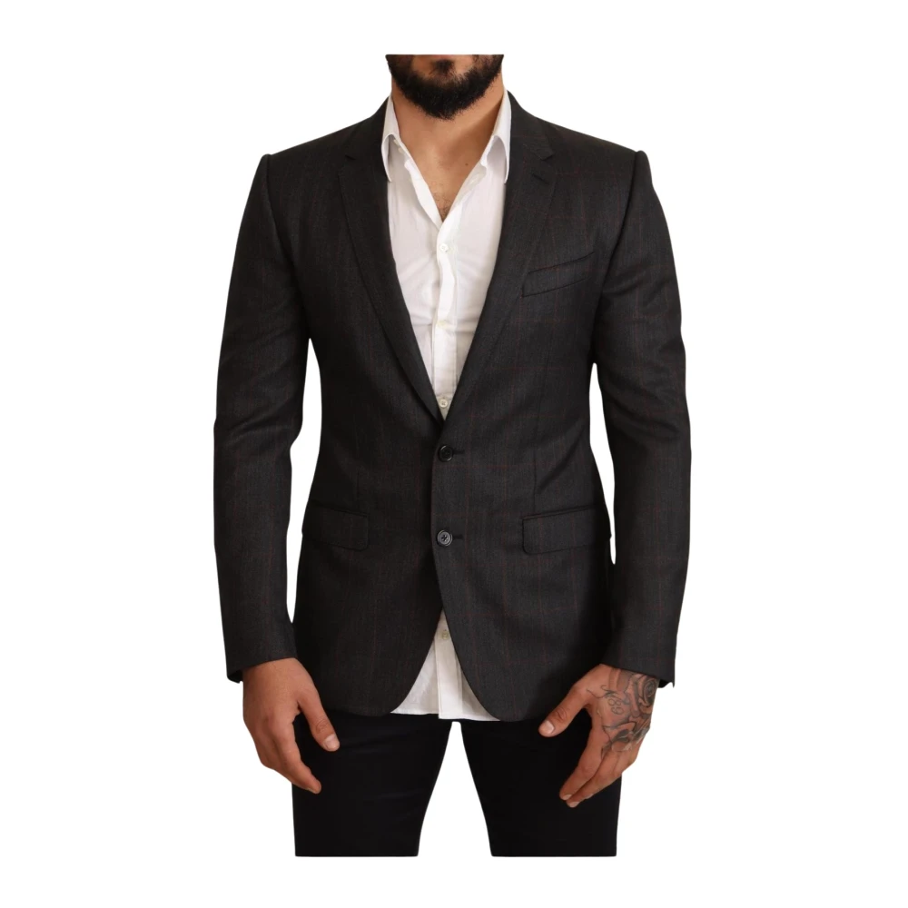 Dolce & Gabbana Mens Gray Check Wool Slim Fit Blazer Jacket - Grey - Size 48 - Image 3