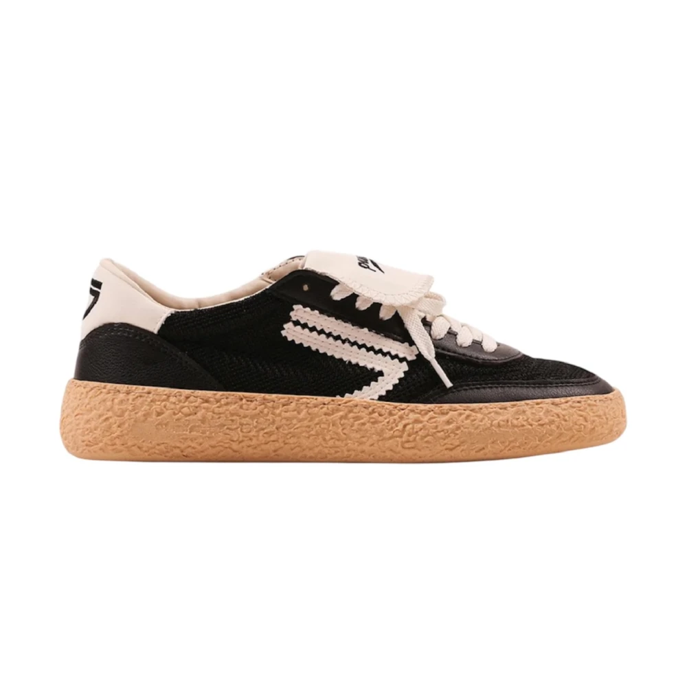Puraai Kleurrijke canvas sneakers met leren details Heren Schoenen Zwart