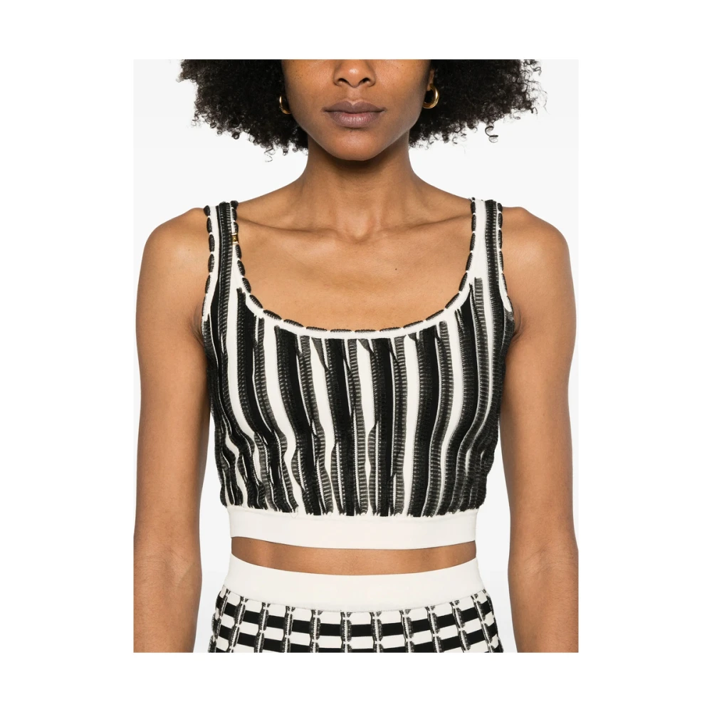 Elisabetta Franchi Zwart Gestreepte Scoop Neck Top Black Dames