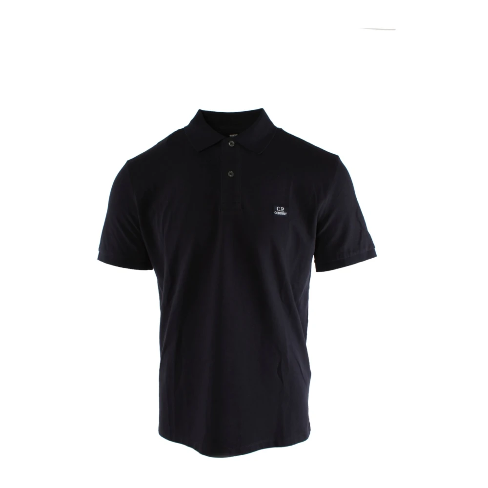 C.P. Company Blauw Poloshirt Logo Patch Korte Mouw Blue Heren