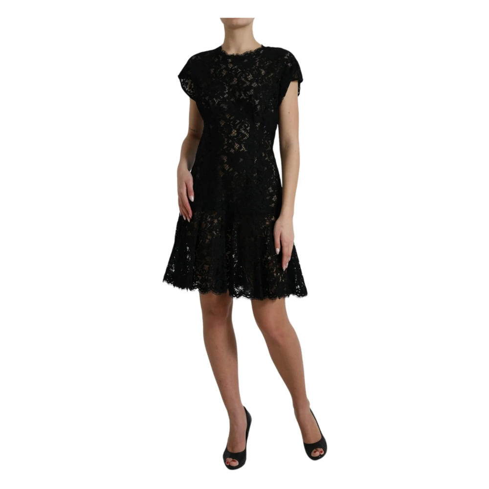 Dolce & Gabbana Zwart Bloemen Kant A-Lijn Minijurk Black Dames