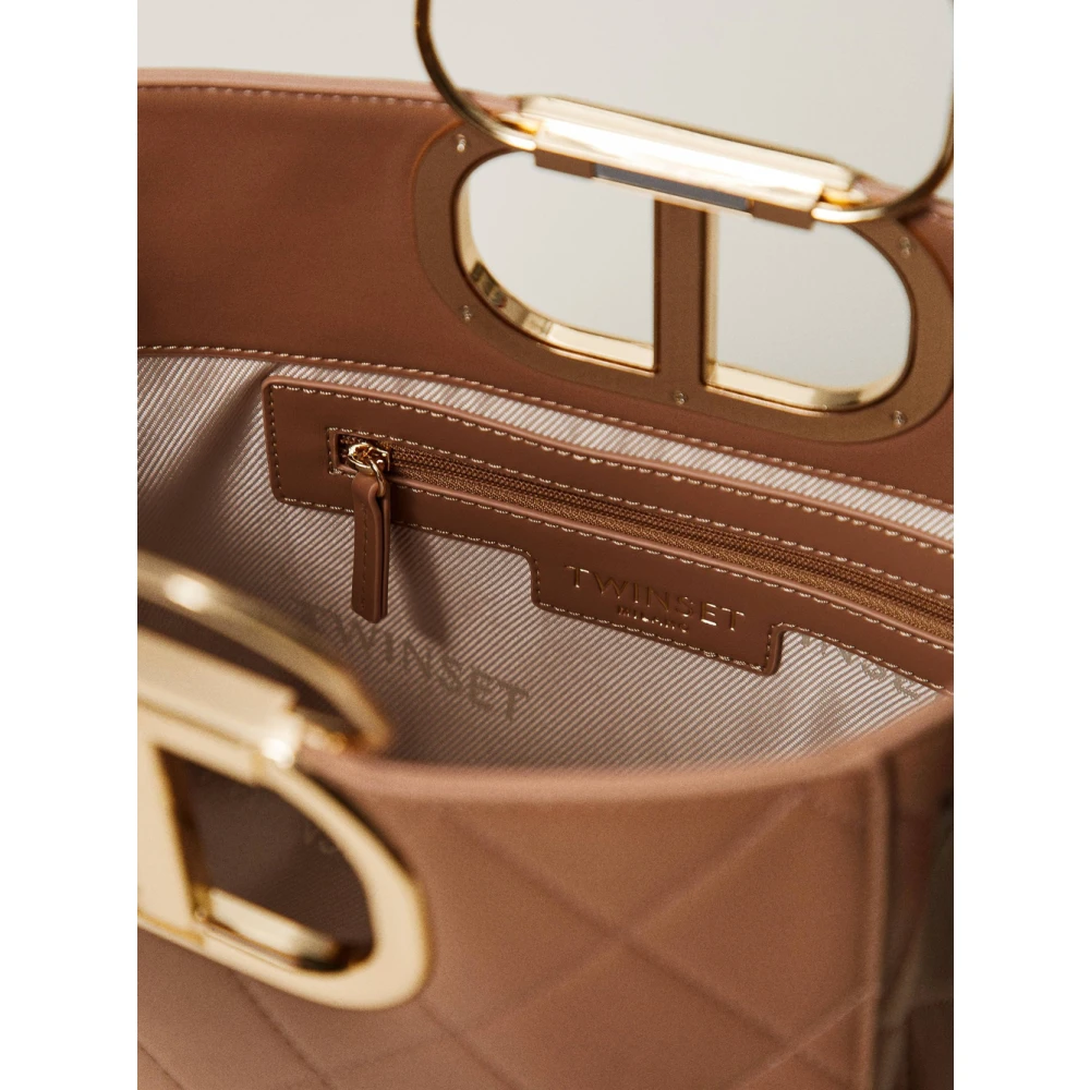 Twinset Gewatteerde Tote Tas met Ovaal T Handvat Brown Dames