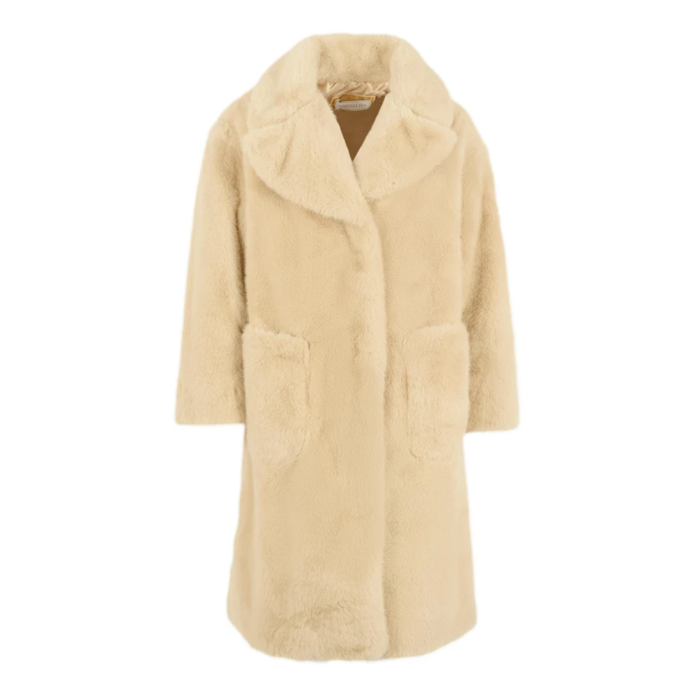 Monnalisa Unisex Kids Beige Winter Jackets, 4 Y, Faux Fur Coat With Collar