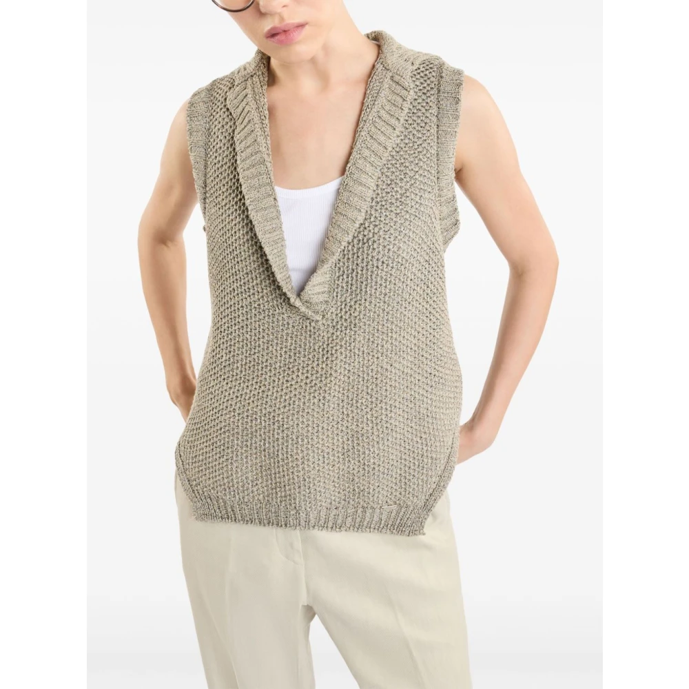 Fay Ribbel Trim Taupe Grijs Sweater Gray Dames