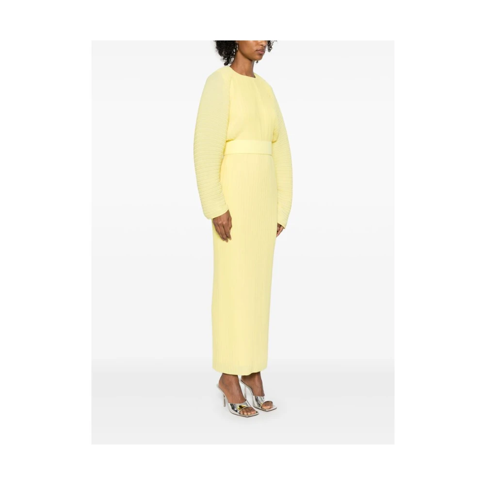 Solace London Gele Plissé Lange Mouw Jurk Yellow Dames