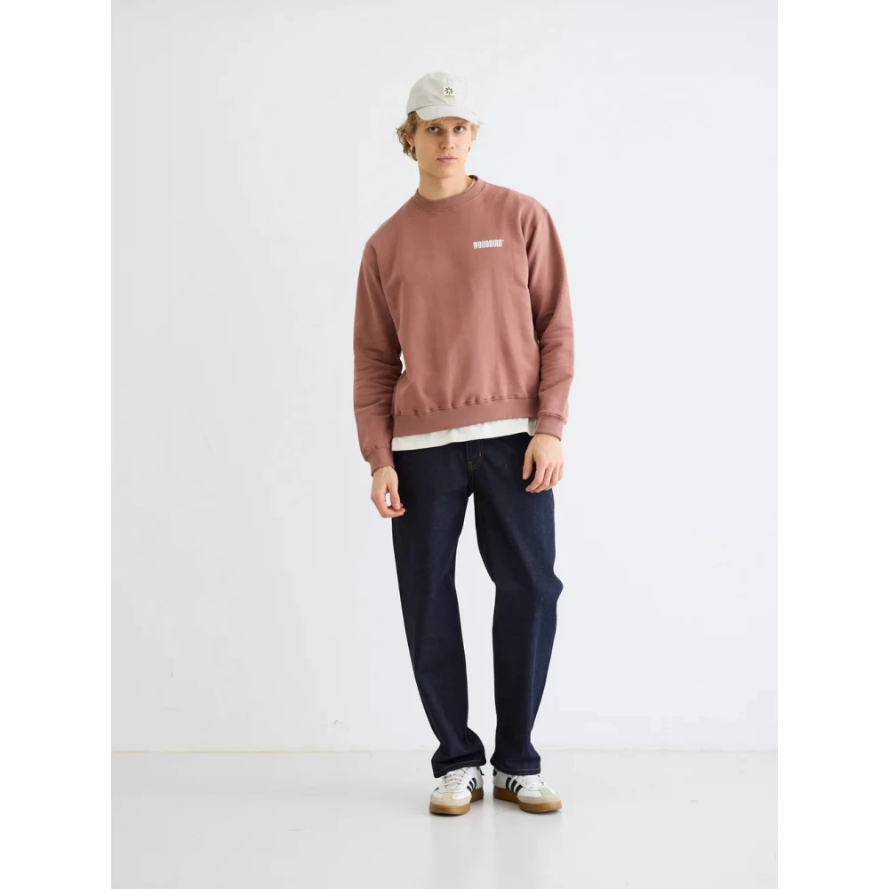 Woodbird Sweatshirt met logoprint Brown Heren
