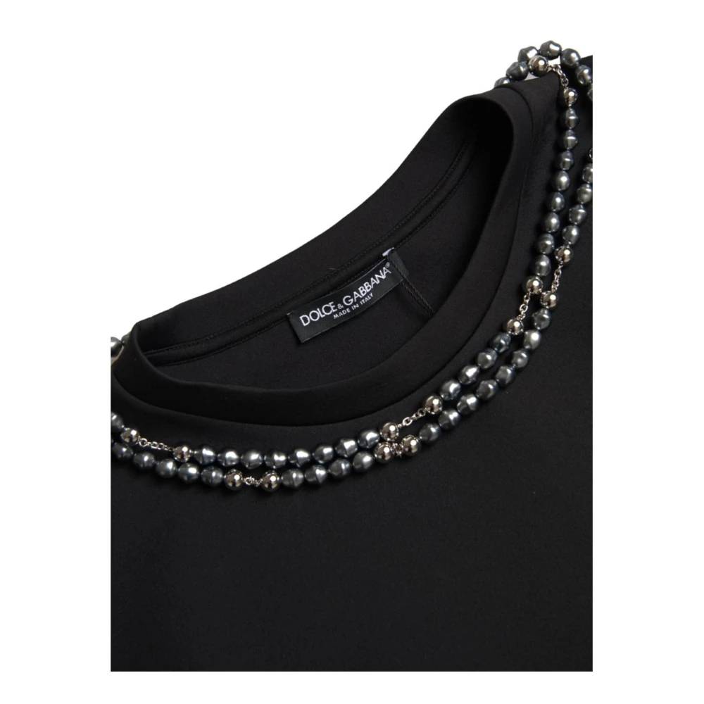 Dolce & Gabbana Zwarte Ketting Versierde T-shirt Black Heren