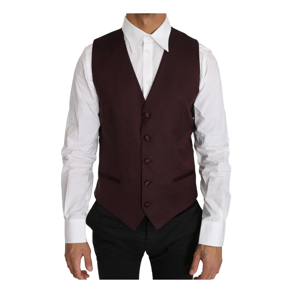 Dolce & Gabbana Men's Purple Suit Vests,, Luxury Pattern Wool Silk Vest Medium