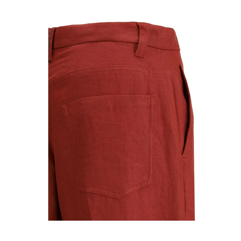 BRUNELLO CUCINELLI Stijlvolle Linnen Palazzo Broek met Zakken Red Dames