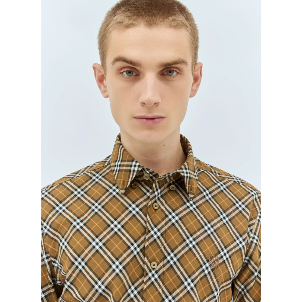 Burberry Klassieke Geruite Katoenen Overhemd Brown Heren
