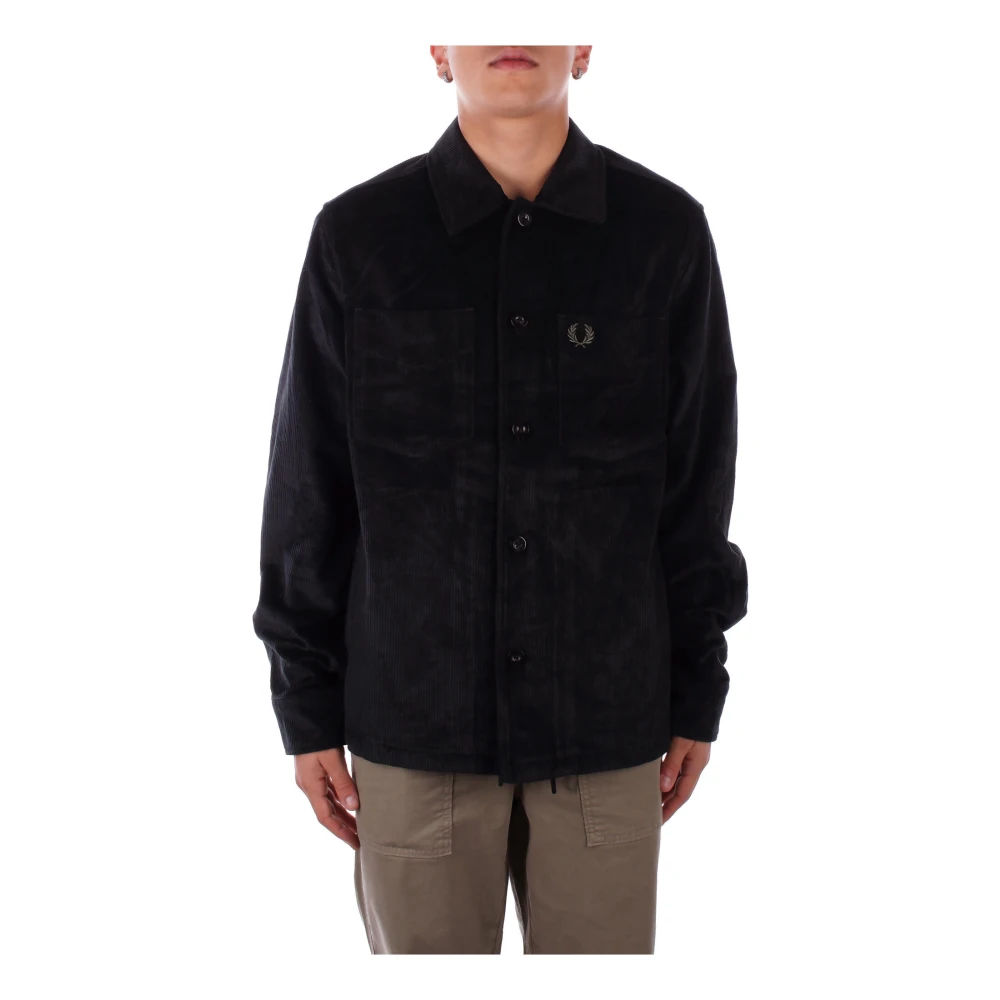 Fred Perry Men's Green Logo Front Button Shirt