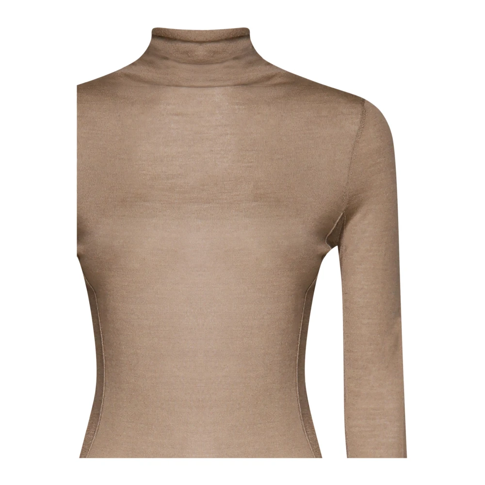 pinko Beige Katoenen Trui met Hoge Kraag Beige Dames
