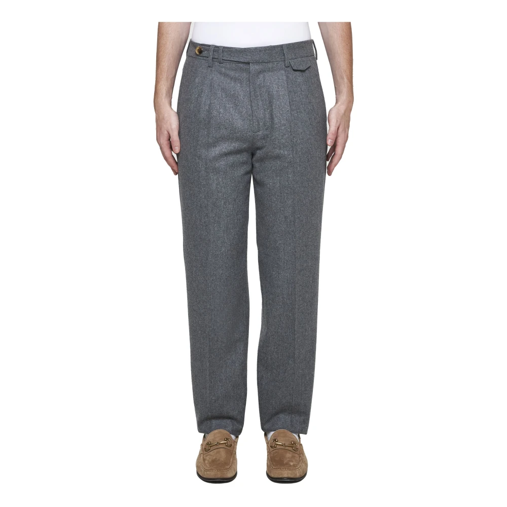 BRUNELLO CUCINELLI Grijze Wollen Broek met Klep Zak Gray Heren