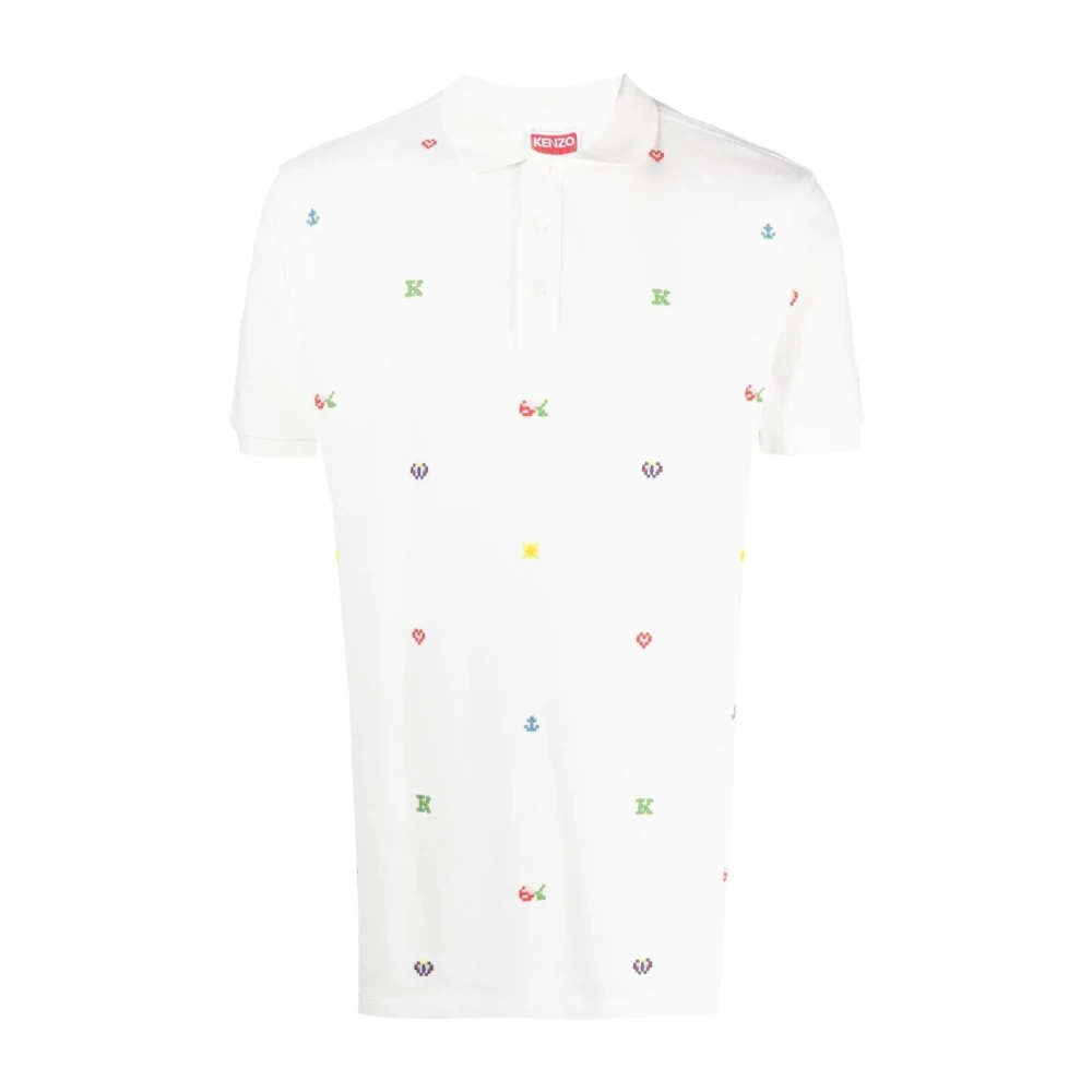 Kenzo Men's White Polo Shirts, M, Pixel Slim Polo