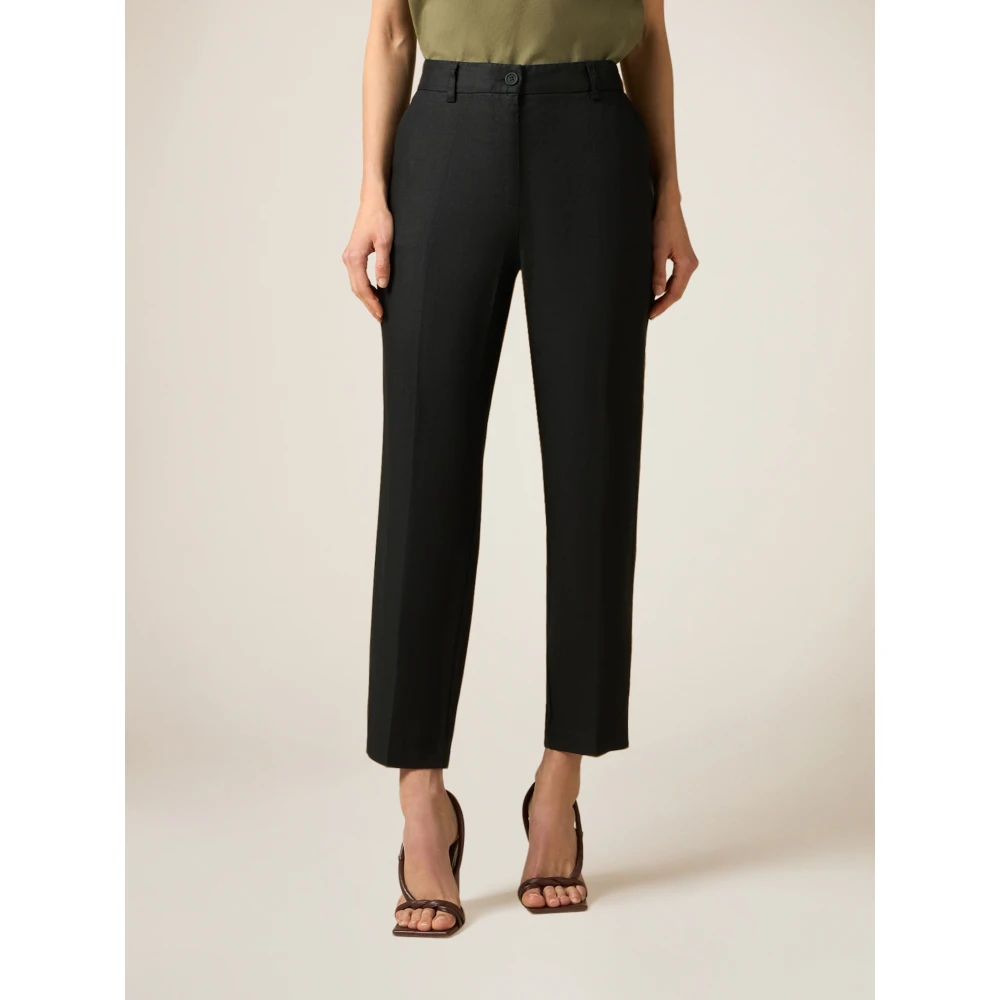Oltre Linnen Broek met Plooi Black Dames