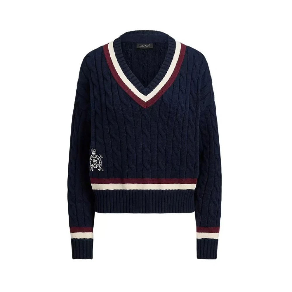 Ralph Lauren Blå Vesta V-Ringad Stickad Tröja