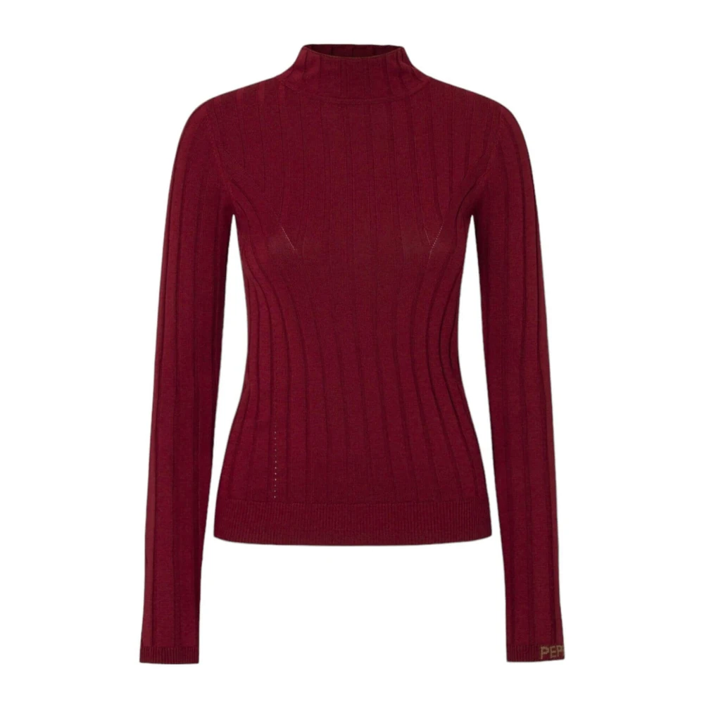 Pepe Jeans Rode Geribbelde Katoen Wol Trui Red Dames