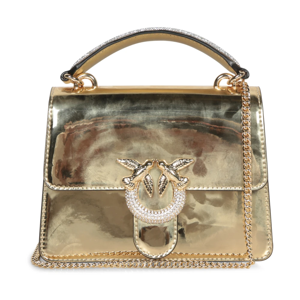 pinko Zilver Metallic Leren Strass Tas Brown Dames