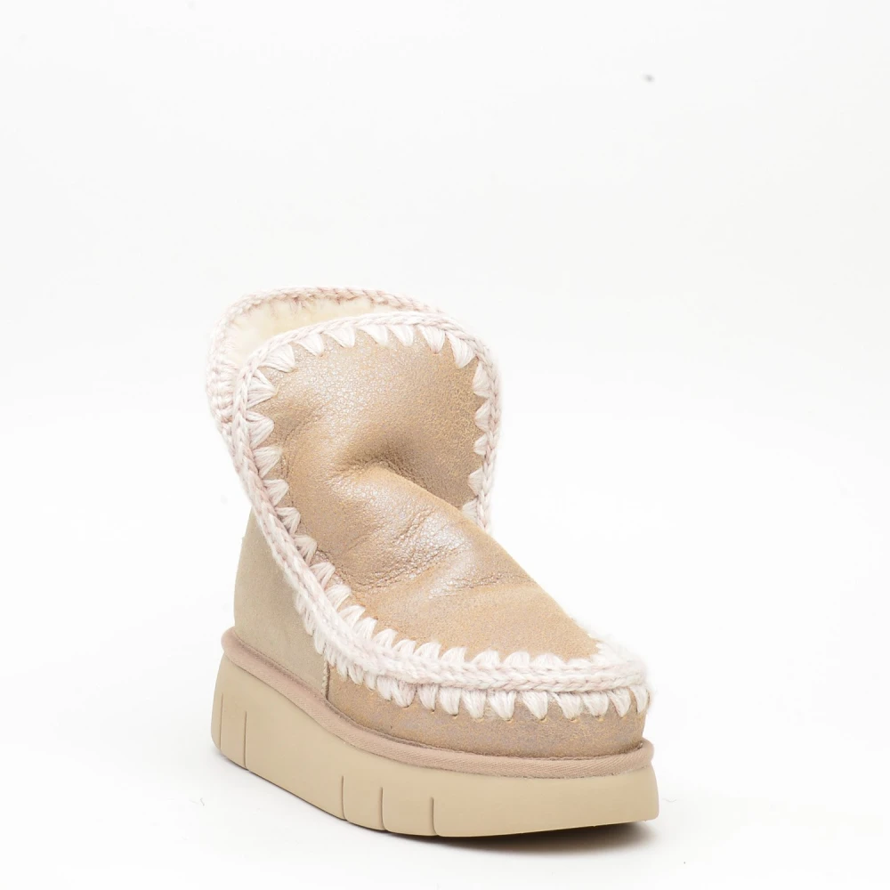 Mou Shearling en Leren Enkellaars Beige Dames