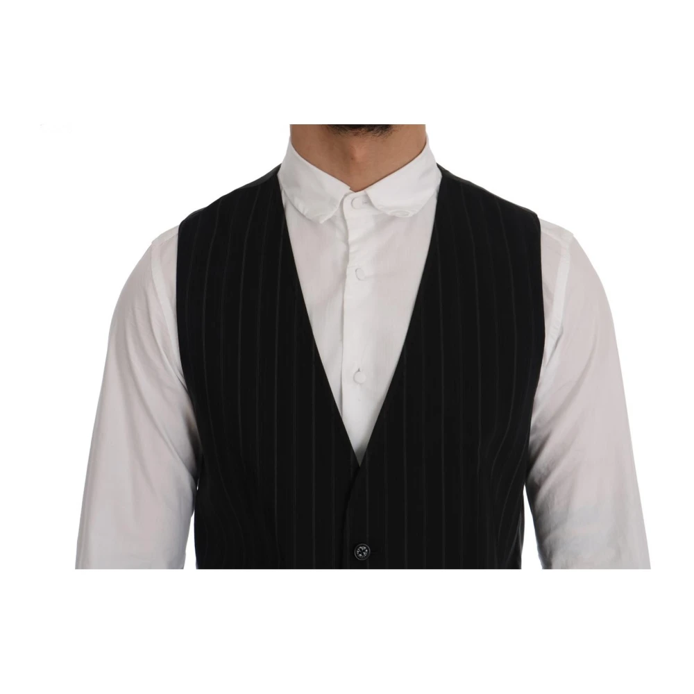 Dolce & Gabbana Gestreepte katoenen vest met verstelbare band Black Heren