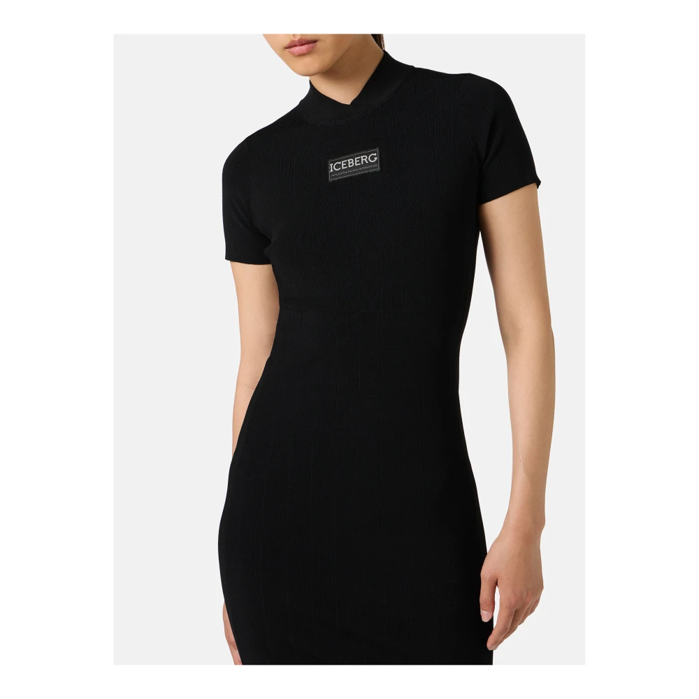 Iceberg Zwarte stretch viscose jurk met sportief geribbeld patroon Black Dames